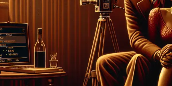 A luxurious 1970s room featuring stylish characters in a consensual, intimate moment, emphasizing safety and nostalgia.<a href=