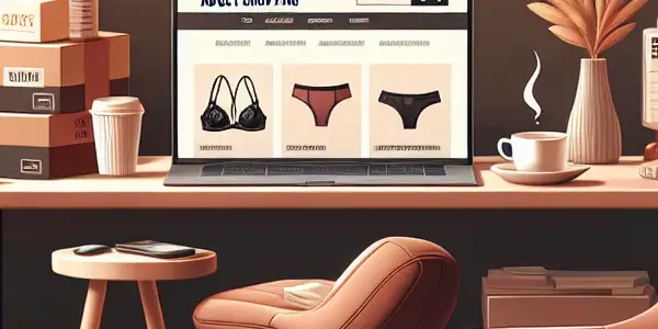 A cozy home workspace featuring a laptop for discreet online adult shopping, surrounded by warm decor and relaxation elements.