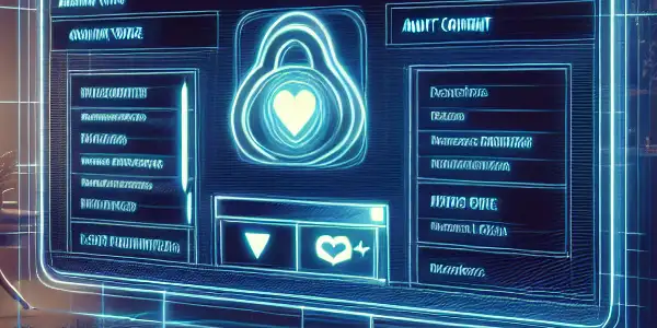 A sleek digital navigation tool for adult content, displayed on a high-tech computer screen in a modern home office.