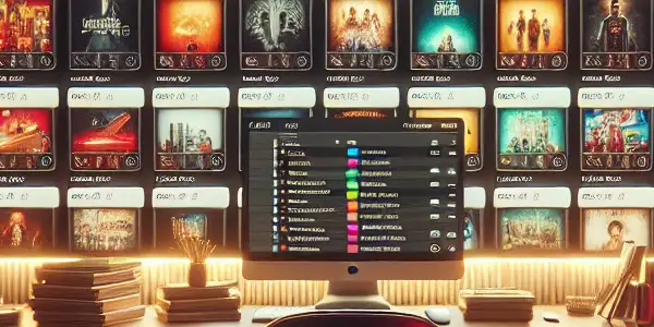 A modern digital workspace showcasing organized adult content with vibrant screens and a cozy, inviting atmosphere.