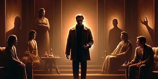 A reflective scene featuring a character symbolizing redemption, surrounded by seven items representing life-changing donations and impactful connections.